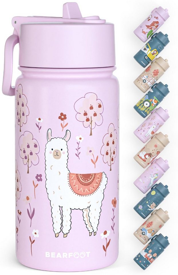 BEARFOOT Trinkflasche Thermo Kinder Trinkflasche Edelstahl - Lama lila, Thermosflasche, auslaufsicher, Edelstahl, Kinderflasche, BPA-frei von BEARFOOT