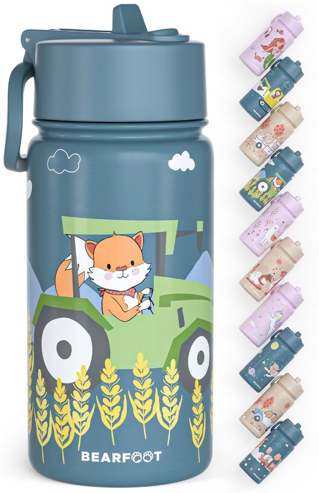 BEARFOOT Trinkflasche Thermo Kinder Trinkflasche Edelstahl - Traktor, Thermosflasche, auslaufsicher, Edelstahl, Kinderflasche, BPA-frei von BEARFOOT