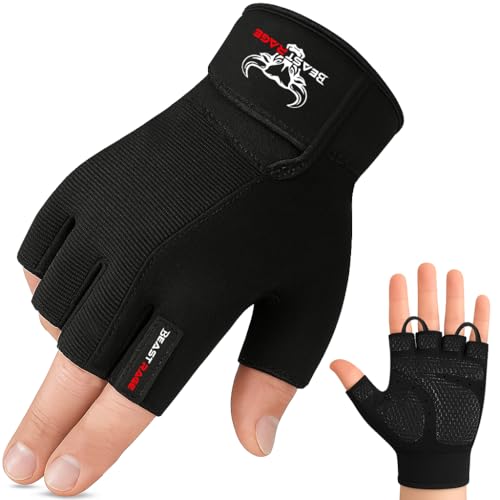 BEAST RAGE Fitness-Handschuhe für Training, rutschfest,gepolsterte Handfläche,Halbfinger-Workout,Gewichtheben-Handschuhe, Radfahren, Crossfit,Krafttraining (Black, M) von BEAST RAGE