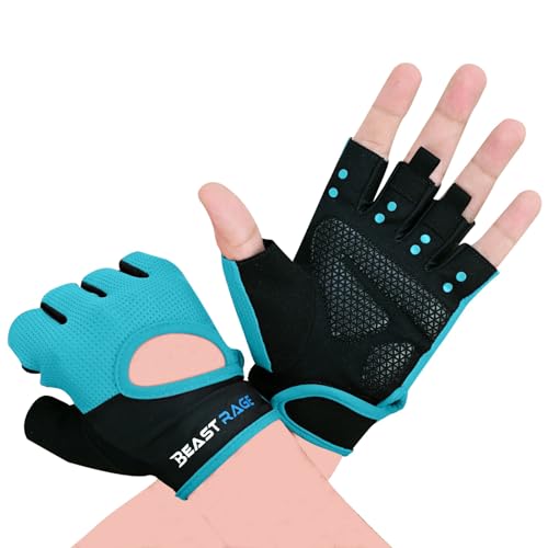 BEAST RAGE Fitness-Handschuhe, atmungsaktiv, für Männer und Frauen, Gewichtheben, Bodybuilding, Fitnessstudio, Training, rutschfest, Crossfit, Krafttraining, Radfahren (Aqua, S) von BEAST RAGE