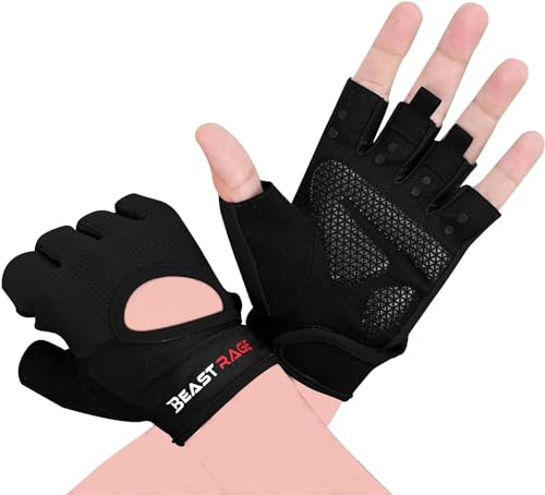 BEAST RAGE Fitness-Handschuhe, atmungsaktiv, für Männer und Frauen, Gewichtheben, Bodybuilding, Fitnessstudio, Training, rutschfest, Crossfit, Krafttraining, Radfahren (SCHWARZ, XL) von BEAST RAGE