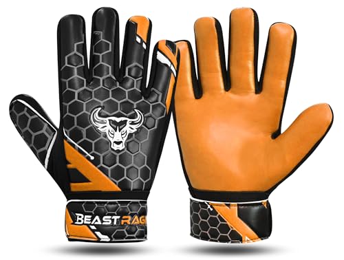 BEAST RAGE Fußball-Torwarthandschuhe für Kinder, Jungen, Jugendliche, Fußball-Torwarthandschuhe, 4 mm, rutschfeste Latex-Handfläche, doppelte Handgelenkstütze, Allwetter-Fußballhandschuhe (Orange, BEAST RAGE Fußball-Torwarthandschuhe für Kinder, Jungen, Jugendliche, Fußball-Torwarthandschuhe, 4 mm, rutschfeste Latex-Handfläche, doppelte Handgelenkstütze, Allwetter-Fußballhandschuhe (Orange, von BEAST RAGE