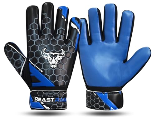 BEAST RAGE Fußball-Torwarthandschuhe für Kinder, Jungen, Jugendliche, Fußball-Torwarthandschuhe, 4 mm, rutschfeste Latex-Handfläche, doppelte Handgelenkstütze, Allwetter-Fußballhandschuhe (Blau, Größe BEAST RAGE Fußball-Torwarthandschuhe für Kinder, Jungen, Jugendliche, Fußball-Torwarthandschuhe, 4 mm, rutschfeste Latex-Handfläche, doppelte Handgelenkstütze, Allwetter-Fußballhandschuhe (Blau, Größe von BEAST RAGE