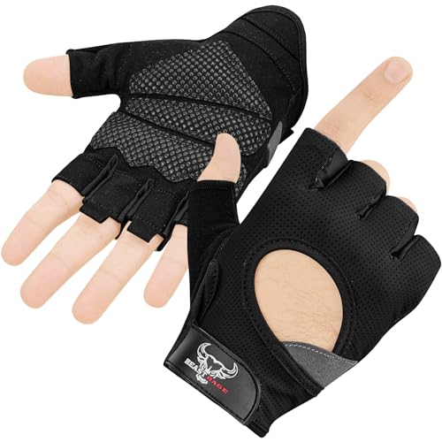 BEAST RAGE Gewichtheberhandschuhe für Männer und Frauen, Gym Handschuhe für Crossfit.Atmungsaktiv,rutschfest Silikon gepolsterte Handfläche Schutz Trainingshandschuhe für Gewichtheben (SCHWARZ, XL) von BEAST RAGE