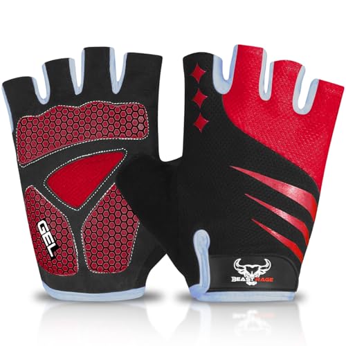 BEAST RAGE Halbfinger-Fahrradhandschuhe für Männer und Frauen mit Gelpolster rutschfest stoßdämpfend Gewichtheber-Trainingshandschuhe Fingerlose atmungsaktive Mountainbike-Handschuhe für MTB BEAST RAGE Halbfinger-Fahrradhandschuhe für Männer und Frauen mit Gelpolster rutschfest stoßdämpfend Gewichtheber-Trainingshandschuhe Fingerlose atmungsaktive Mountainbike-Handschuhe für MTB von BEAST RAGE