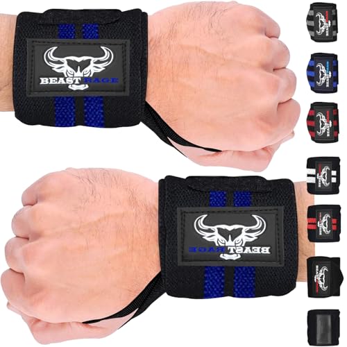 BEAST RAGE Handgelenk Bandagen (Gym Wrist Wraps) Kraftsport Handgelenkstütze Gelenkbandage Schlaufen Krafttraining Workouts Übungen (blau) von BEAST RAGE