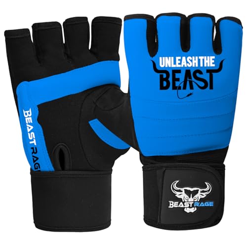 BEAST RAGE MMA Boxhandschuhe Karate Mitts Handschuhe für Männer und Frauen, Punch Bag Taekwondo Half Finger Kickboxing Sparring Martial Arts Boxing Training Gloves (Blau, L) von BEAST RAGE