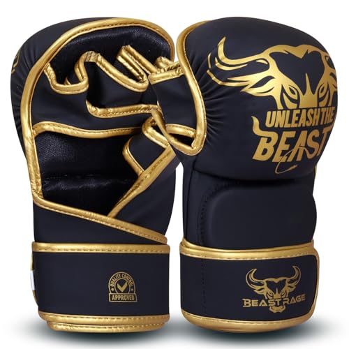 BEAST RAGE MMA-Handschuhe für Männer und Frauen, verstellbare Handgelenkstütze, offene Handfläche, Kampfsporthandschuhe, Grappling, Sparring für Muay Thai, Käfigkampf, Kampf, Taekwondo, Kickboxen, Box von BEAST RAGE