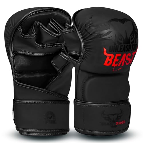 BEAST RAGE MMA-Handschuhe für Männer und Frauen, verstellbare Handgelenkstütze, offene Handfläche, Kampfsporthandschuhe, Grappling, Sparring für Muay Thai, Käfigkampf, Kampf, Taekwondo, Kickboxen, Box BEAST RAGE MMA-Handschuhe für Männer und Frauen, verstellbare Handgelenkstütze, offene Handfläche, Kampfsporthandschuhe, Grappling, Sparring für Muay Thai, Käfigkampf, Kampf, Taekwondo, Kickboxen, Box von BEAST RAGE