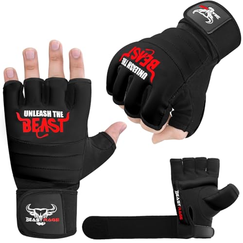 BEAST RAGE Punch Bag Taekwondo Karate Mitts Handschuhe für Männer und Frauen,Half Finger MMA Kickboxing Sparring Martial Arts Boxing Training Gloves - Training Light Workouts (Schwarz, L) von BEAST RAGE