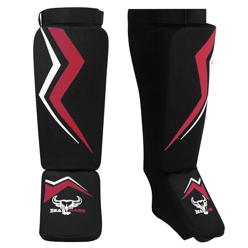 BEAST RAGE Schienbeinschoner für Kickboxen, Spannschutzpolster für Muay Thai MMA Training, Kampfsportboxen, elastisch gepolsterter Bein-/Fußschutz für Karate, BJJ, Taekwondo-Ausrüstung, ROT, SM BEAST RAGE Schienbeinschoner für Kickboxen, Spannschutzpolster für Muay Thai MMA Training, Kampfsportboxen, elastisch gepolsterter Bein-/Fußschutz für Karate, BJJ, Taekwondo-Ausrüstung, ROT, SM von BEAST RAGE
