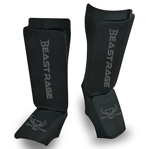 BEAST RAGE Schienbeinschoner für Muay Thai, Kickboxen, MMA, Taekwondo, Boxen, Kampfsport, elastische Socke, gepolsterte Beinschoner, Spannschutz, Schienbeinschoner, Sparring-Training, Karate BJJ (XL, von BEAST RAGE