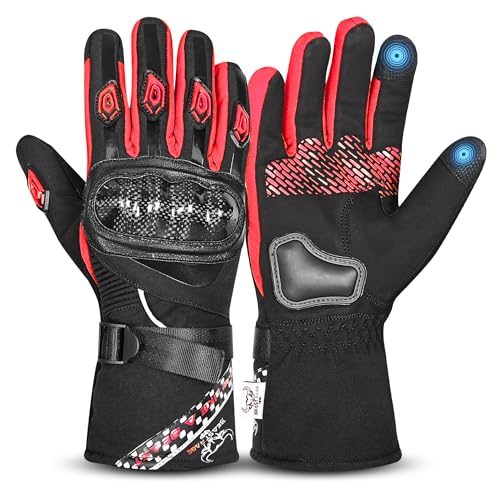 BEAST RAGE Winter Motorradhandschuhe, Thermo Motorradhandschuhe wasserdicht Winddicht für Männer und Frauen warme Motorradhandschuhe mit Touchscreen für Motocross-Rennen (Rot, XL) von BEAST RAGE