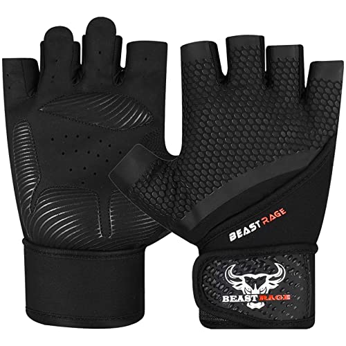 Beast Rage Fitness-Handschuhe, rutschfest, elastisch, für Krafttraining, gepolsterte Handfläche, Gewichtheber-Handschuhe für Training, Crossfit, Workout, Radfahren, atmungsaktiv, für Herren und Damen von BEAST RAGE