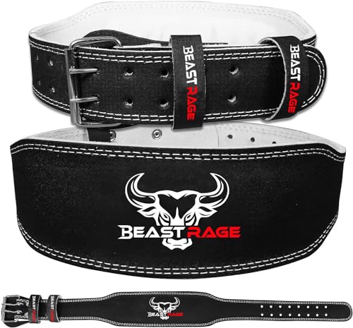 Beast Rage Gewichthebergürtel Leder 10 verstellbare Löcher Gepolsterte Gym Gürtelschnalle Bodybuilding Powerlifting Fitness Training Stärke Gewichthebergürtel Männer Frauen von BEAST RAGE