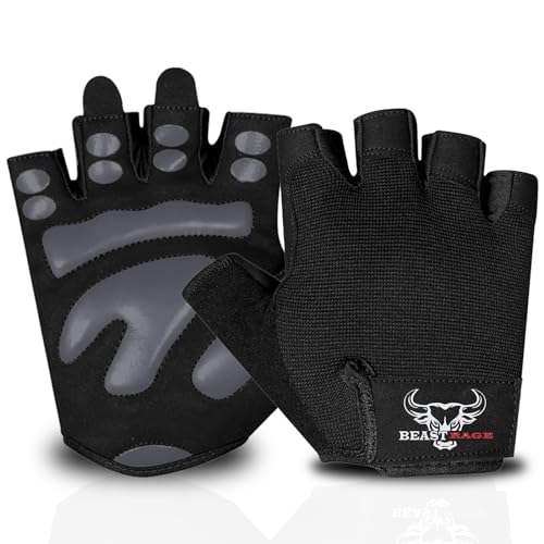 BEAST RAGE Fitness-Handschuhe für Training, rutschfest,gepolsterte Handfläche,Halbfinger-Workout,Gewichtheben-Handschuhe, Radfahren, Crossfit,Krafttraining (Black-M, L) von BEAST RAGE