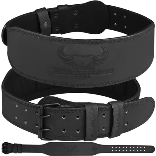 BEAST RAGE Gewichthebergürtel, Leder, strapazierfähig, Fitnessstudio, Bodybuilding, Workout, Training, Gewichthebergürtel, 10 verstellbare Löcher, 10,2 cm, gepolsterte (Tiefschwarz, S) von BEAST RAGE