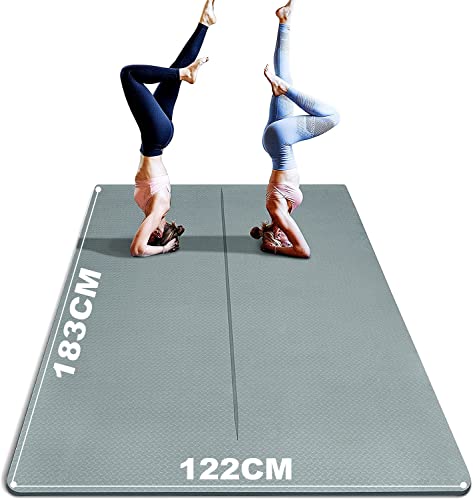 Yogamatte XXL, 183 x 122cm Yoga Matte mit Taschen, 8mm Dicke Sportmatte Fitnessmatte Rutschfest, TPE Gymnastikmatte für Zuhause und Draußen, 2.23m² Trainingsmatte Groß für Yoga Pilates Workout, Grau von BEAUTYOVO