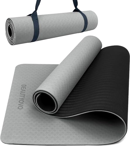 Yogamatte Rutschfest mit Tragegurt, 8mm Extradick Yoga Matte, TPE Schadstofffrei Sportmatte für Zuhause oder Draußen, Fitnessmatte für Yoga Pilates Workout, Gymnastikmatte Doppelseitig Yogamatte Rutschfest mit Tragegurt, 8mm Extradick Yoga Matte, TPE Schadstofffrei Sportmatte für Zuhause oder Draußen, Fitnessmatte für Yoga Pilates Workout, Gymnastikmatte Doppelseitig von BEAUTYOVO