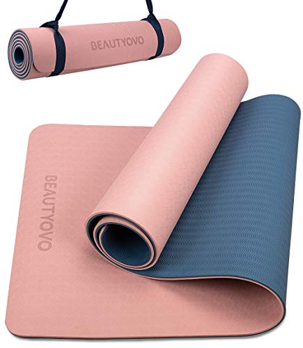 Yogamatte Rutschfest mit Tragegurt, 8mm Extradick Yoga Matte, TPE Schadstofffrei Sportmatte für Zuhause oder Draußen, Fitnessmatte für Yoga Pilates Workout, Gymnastikmatte Doppelseitig von BEAUTYOVO