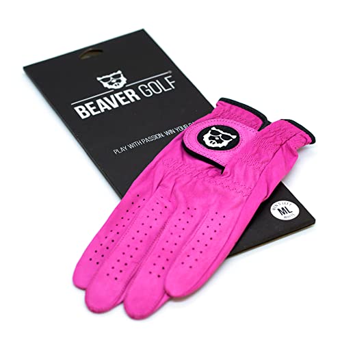 BEAVER GOLF Damen Golf Handschuh Glove pink - Grip-Patch, Cabretta-Leder - maximale Qualität - Handarbeit (L, Rechts (Linkshänder)) von BEAVER GOLF