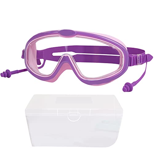 BEBIKR Schwimmbrille mit großem Rahmen für Jungen und Mädchen, praktische Kinder-Poolbrille, wasserdicht, beschlagfrei, mit Ohrstöpsel, großer Rahmen, Schwimmbrille für Kinder, Jungen, Mädchen, von BEBIKR