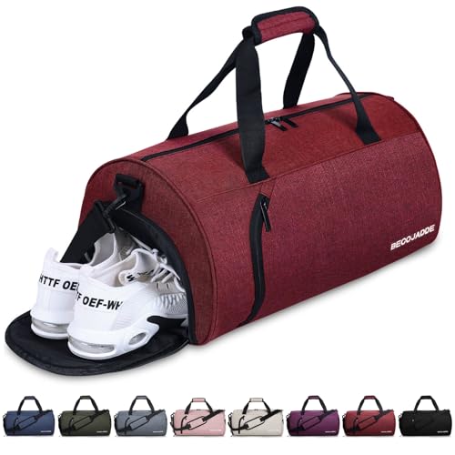 BECOJADDE Sporttaschen für Damen und Herren, 35L Reisetasche Duffel Bag Übernachtungstasche mit Schuhfach & Nassfach, wasserdichte Handgepäcktasche für Sport, Fitnessstudio, Schwimmen, Rotwein BECOJADDE Sporttaschen für Damen und Herren, 35L Reisetasche Duffel Bag Übernachtungstasche mit Schuhfach & Nassfach, wasserdichte Handgepäcktasche für Sport, Fitnessstudio, Schwimmen, Rotwein von BECOJADDE