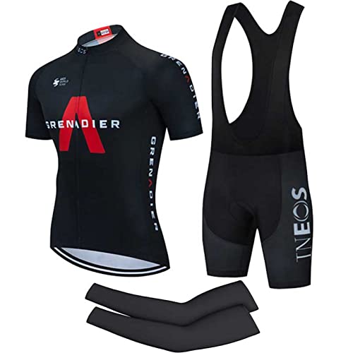 BEDSETS Fahrradtrikot Set Kurzarm Trikot, Radtrikot Set,Fahrradtrikot Herren,Fahrradtrikot Kurzarm + Radhose, Herren Radtrikot Set Riemenshorts mit Rutschfestem Riemen + Arm (Schwarz,L) von BEDSETS