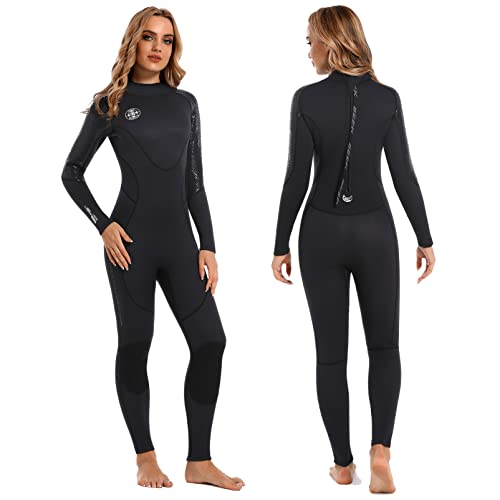 Neoprenanzug Damen Neopren Thermo Schwimmanzug - 3MM UV Schutz Herren Tauchanzug Lange Ärmel Rückenreißverschluss Ultra Stretch Schwarz Wetsuit Outdoor Taucher Badeanzug für Schnorcheln Schwimmen XXXL von BEEK