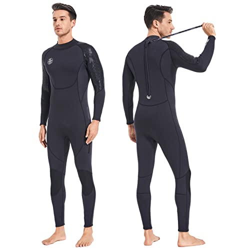 Neoprenanzug Herren Neopren Thermo Schwimmanzug - 3MM UV Schutz Damen Tauchanzug Lange Ärmel Rückenreißverschluss Ultra Stretch Schwarz Wetsuit Outdoor Taucher Badeanzug für Schnorcheln Schwimmen XXL von BEEK