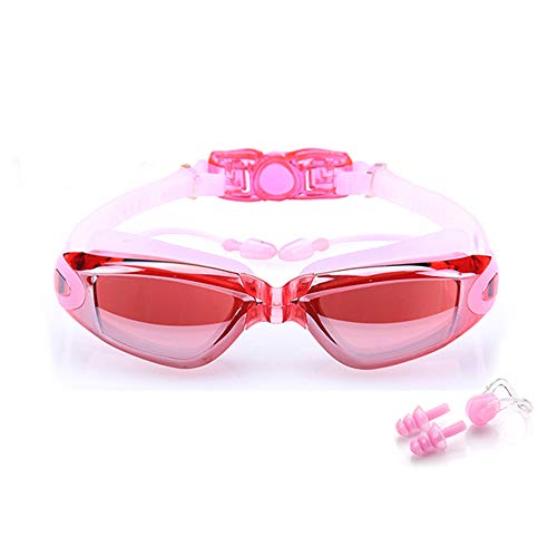 Beeway Schwimmbrille bequem mit Ohrstöpseln Antifog UV-Schutz verstellbar für Erwachsene Herren Damen und Kinder ab 8 Jahren, rose von BEEWAY