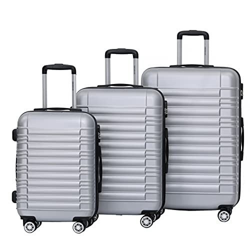 BEIBYE 2088 Zwillingsrollen Reisekoffer Koffer Trolleys Hartschale M-L-XL-Set in 13 Farben (Silber, Set) von BEIBYE