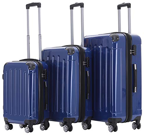 BEIBYE- 3er Kofferset Hartschalen-Koffer Reisekoffer Trolley Rollkoffer Set Reisekofferset (Blau) von BEIBYE
