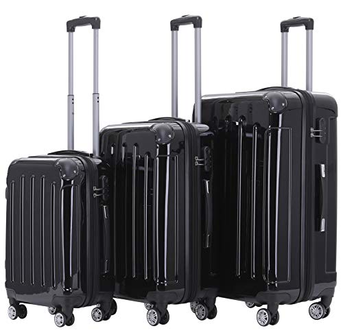 BEIBYE- 3er Kofferset Hartschalen-Koffer Reisekoffer Trolley Rollkoffer Set Reisekofferset (Schwarz) von BEIBYE