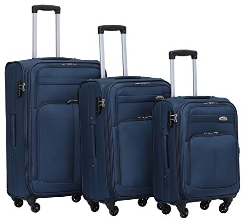 BEIBYE 4 Rollen Reisekoffer 3tlg.Stoffkoffer Handgepäck Kindergepäck Gepäck Koffer Trolley Set-XL-L-M (Blau, Set) von BEIBYE