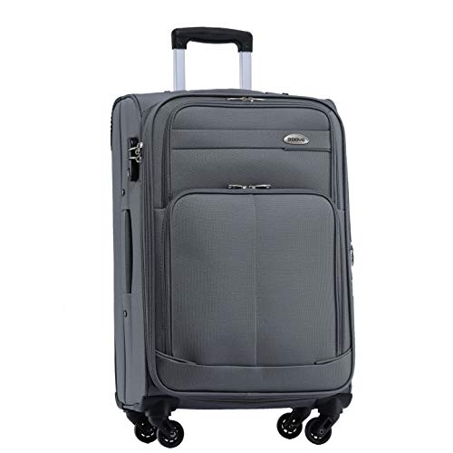 BEIBYE Leichter Stoffkoffer Kofferset Trolley Außentaschen Dehungsfuge mehr Stauraum mit Zahlenschloss (Grau, XL-Großer Koffer-74cm) von BEIBYE