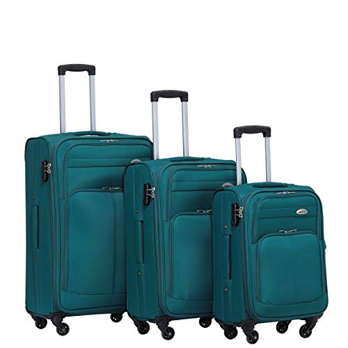BEIBYE 4 Rollen Reisekoffer 3tlg.Stoffkoffer Handgepäck Kindergepäck Gepäck Koffer Trolley Set-XL-L-M (Turquoise, Set) von BEIBYE