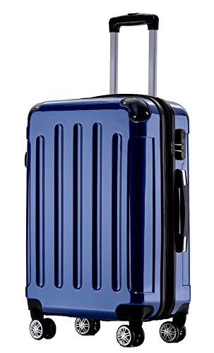 BEIBYE Hartschalen Koffer Trolley Rollkoffer Reisekoffer 4 Zwillingsrollen Polycabonat (Blau, Handgepäck 55cm-40L) von BEIBYE