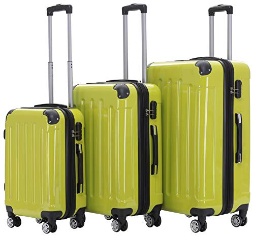 BEIBYE Hartschalen Koffer Trolley Rollkoffer Reisekoffer 4 Zwillingsrollen Polycabonat (Grün, Kofferset) von BEIBYE