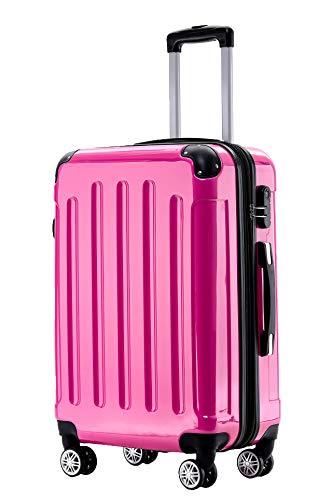 BEIBYE Hartschalen Koffer Trolley Rollkoffer Reisekoffer 4 Zwillingsrollen Polycabonat (Pink, 66cm - 70L) von BEIBYE