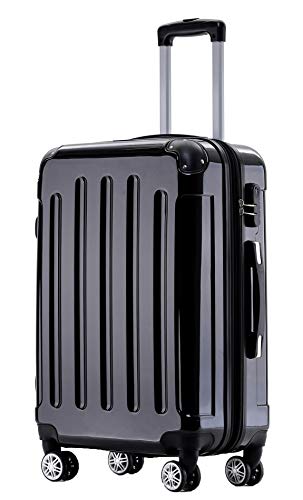 BEIBYE Hartschalen Koffer Trolley Rollkoffer Reisekoffer 4 Zwillingsrollen Polycabonat (Schwarz, 66cm - 70L) von BEIBYE