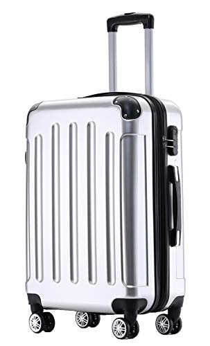 BEIBYE Hartschalen Koffer Trolley Rollkoffer Reisekoffer 4 Zwillingsrollen Polycabonat (Silber, 76cm -110L) von BEIBYE