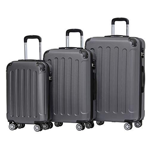 BEIBYE Hartschalen-Koffer Trolley Rollkoffer Reisekoffer Handgepäck 4 Rollen (M-L-XL-Set) (Dark Grey, Set) von BEIBYE