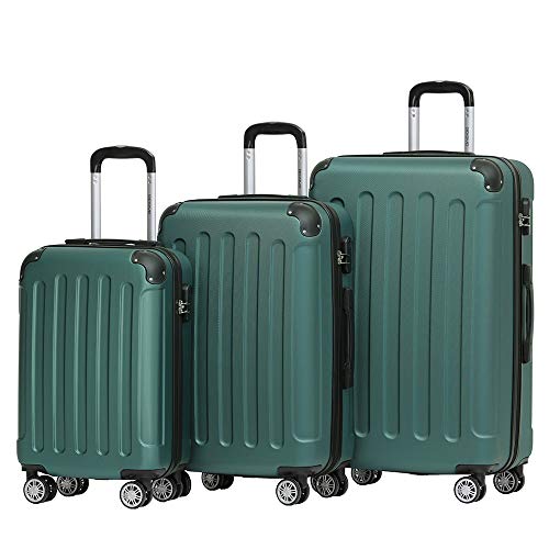 BEIBYE Hartschalen-Koffer Trolley Rollkoffer Reisekoffer Handgepäck 4 Rollen (M-L-XL-Set) (Dunkelgruen, Set) von BEIBYE