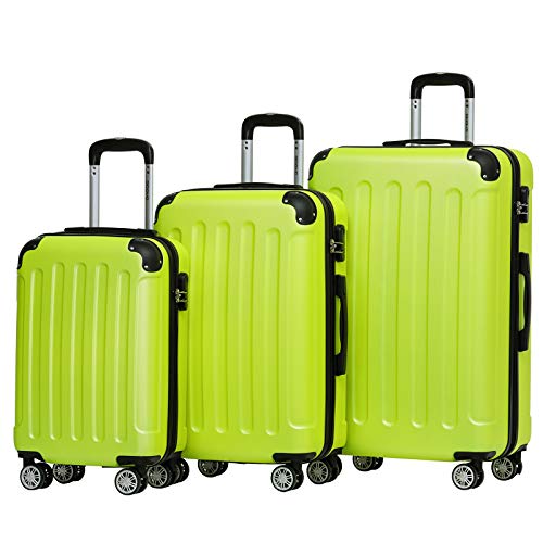 BEIBYE Hartschalen-Koffer Trolley Rollkoffer Reisekoffer Handgepäck 4 Rollen (M-L-XL-Set) (Gruen, Set) von BEIBYE