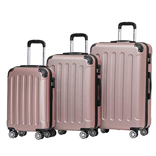 BEIBYE Hartschalen-Koffer Trolley Rollkoffer Reisekoffer Handgepäck 4 Rollen (M-L-XL-Set) (Rosa Gold, Set) von BEIBYE