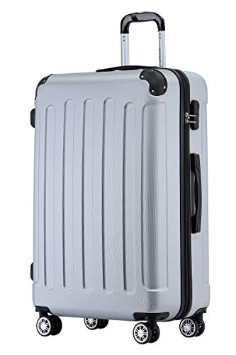 BEIBYE Hartschalen-Koffer Trolley Rollkoffer Reisekoffer Sicherheit Zahlenschloß Zwillingsrolle ABS Material Handgepäck 4 Rollen (M-L-XL-Set) (Silber, L) von BEIBYE