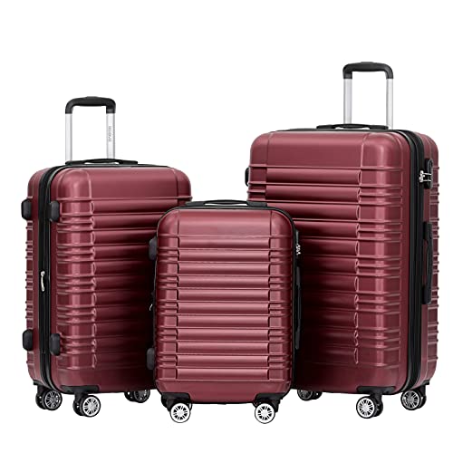 BEIBYE Hartschalen Koffer Trolley Rollkoffer Reisekoffer Zwillingsrollen Kofferset (Weinrot, Set) von BEIBYE