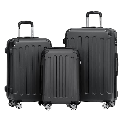 BEIBYE- Hartschalenkoffer Koffer Trolley Rollkoffer Reisekoffer Zahlenschloß 4 Zwilings-Rollen (Black, Koffer-Set) von BEIBYE