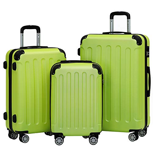 BEIBYE- Hartschalenkoffer Koffer Trolley Rollkoffer Reisekoffer Zahlenschloß 4 Zwilings-Rollen (Celery, Koffer-Set) von BEIBYE